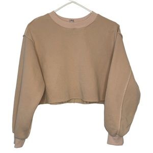 Beige Amazhiyu Distressed Cropped Sweatshirt